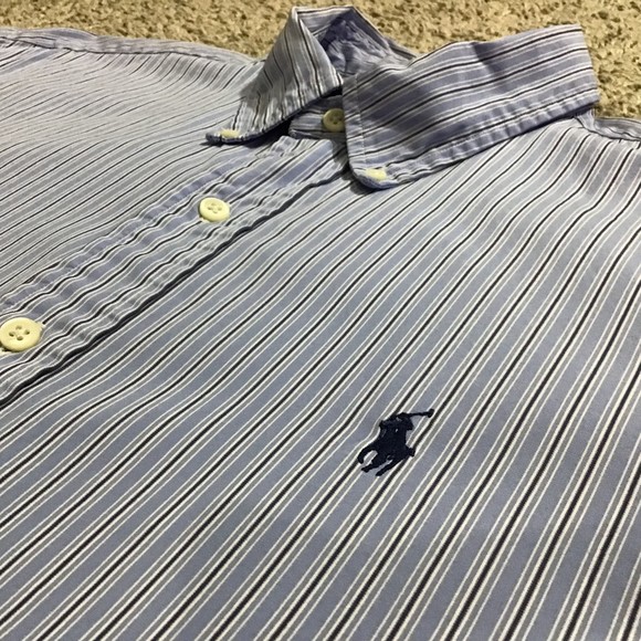 Ralph Lauren Polo Men's Dress Shirt Large Long Sleeve Blue Stripped Custom Fit - Picture 1 of 10